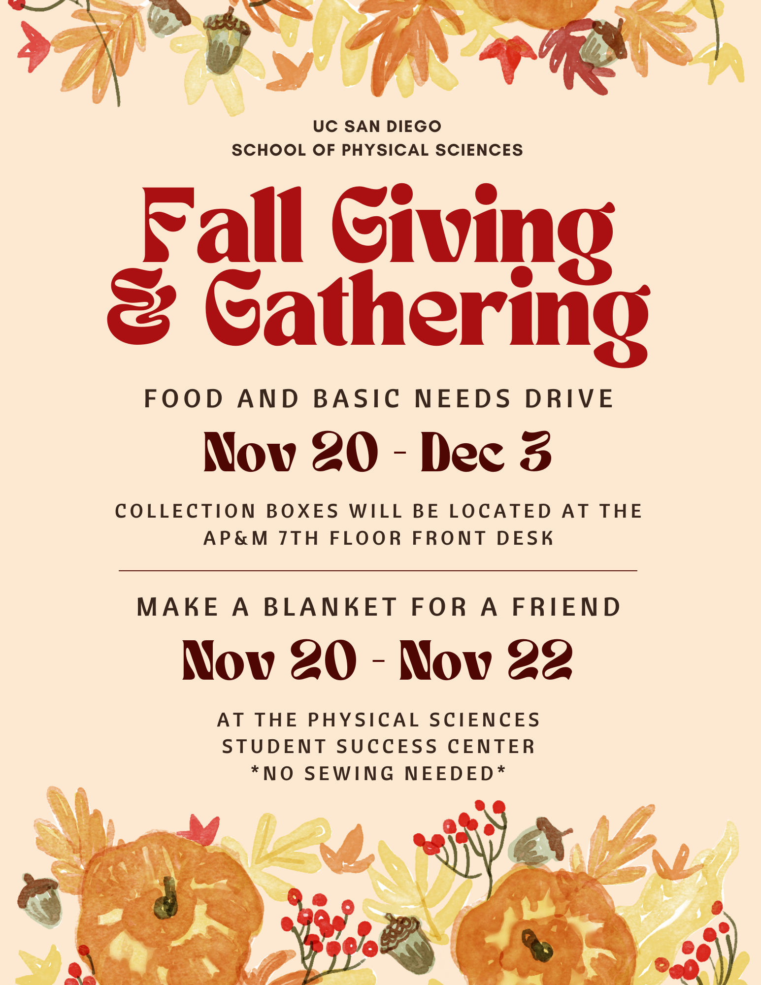 School of Physical Sciences Fall Gathering & Giving Events Flyer